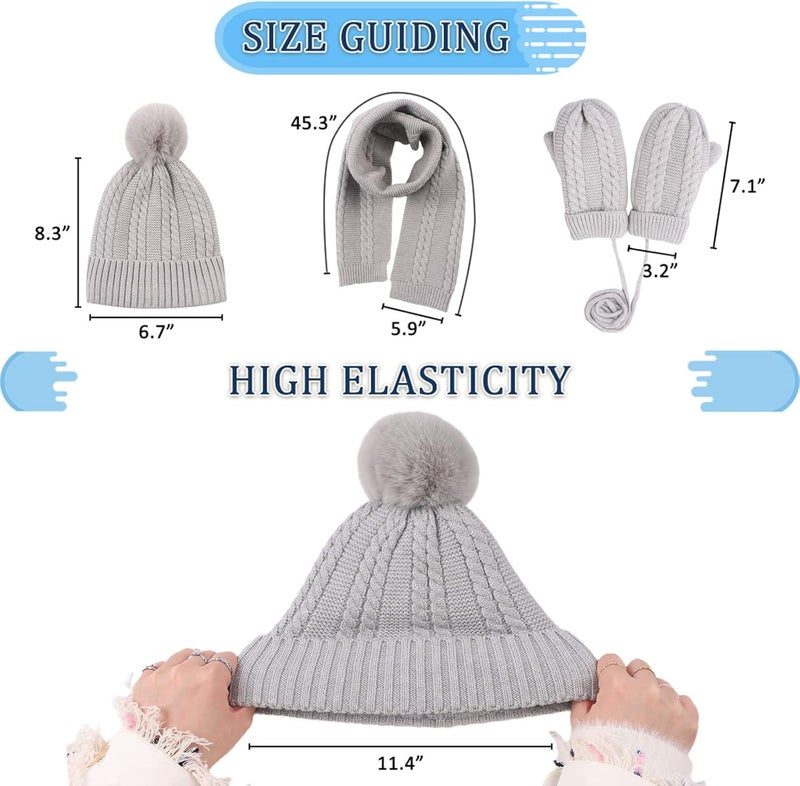 Peecabe Kids Winter Hat Scarf Mittens Set Toddler Knitted Beanie Girls Fleece Children Neck Warmer Boys Warm Gloves 2-7 Years - Image 5